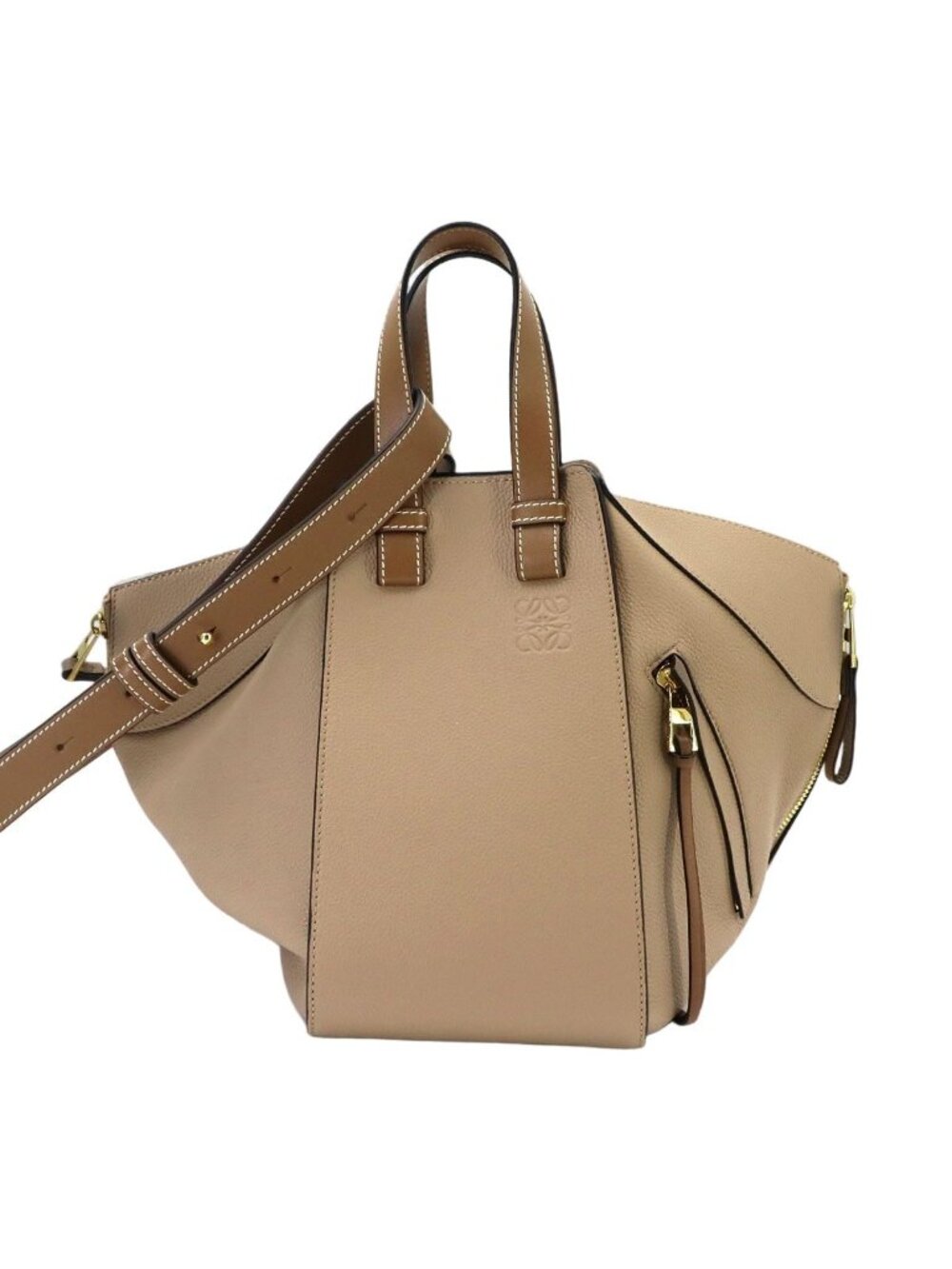 Loewe Hammock Small 2-Way Bag Leather Beige Brown Gold